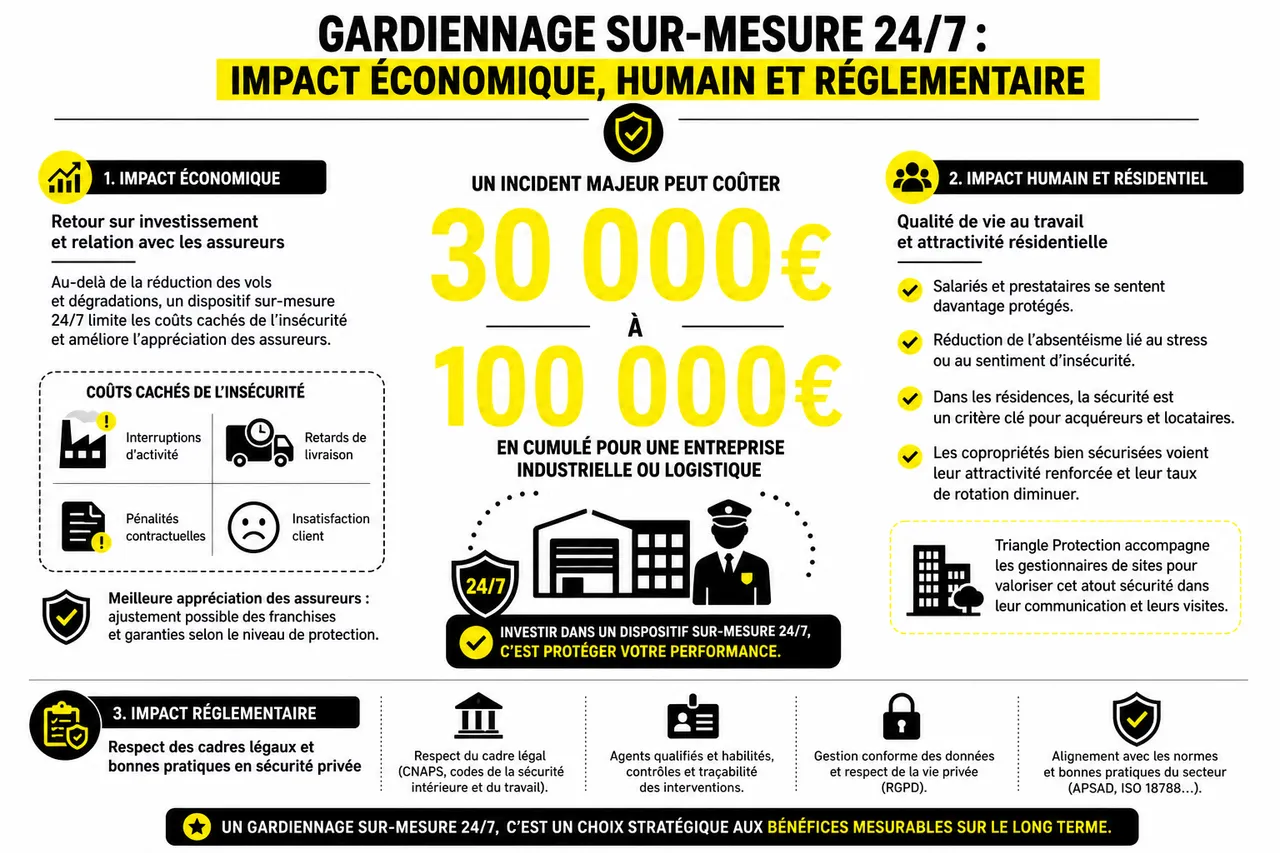 Pourquoi opter pour un gardiennage sur-mesure 24/7 pour votre entreprise ou résidence? , Gardiennage sur-mesure 24/7: impact économique, humain et réglementaire